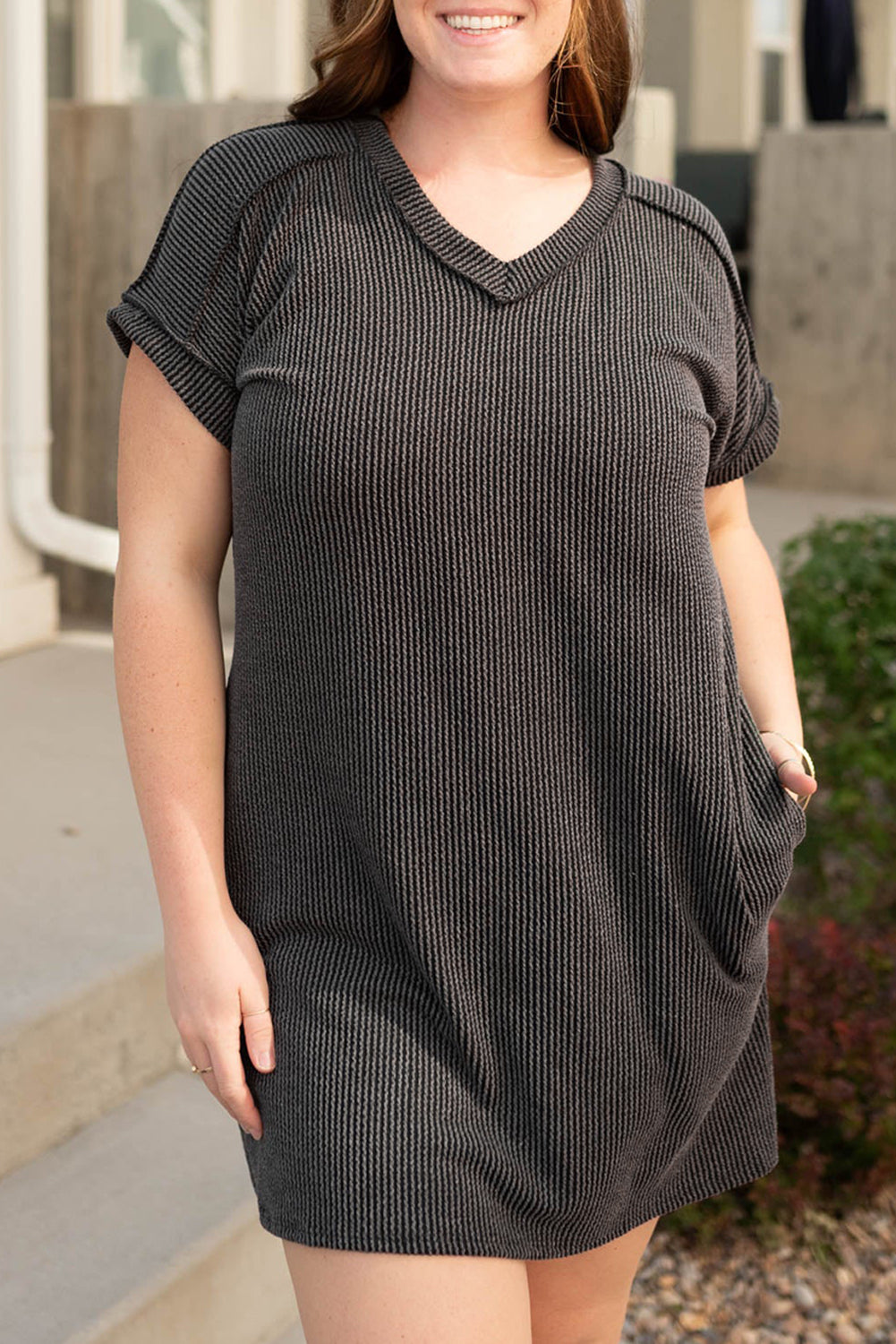 plus size v neck t shirt dress Woman Within Perfect Short-Sleeve V-Neck Tee Dress