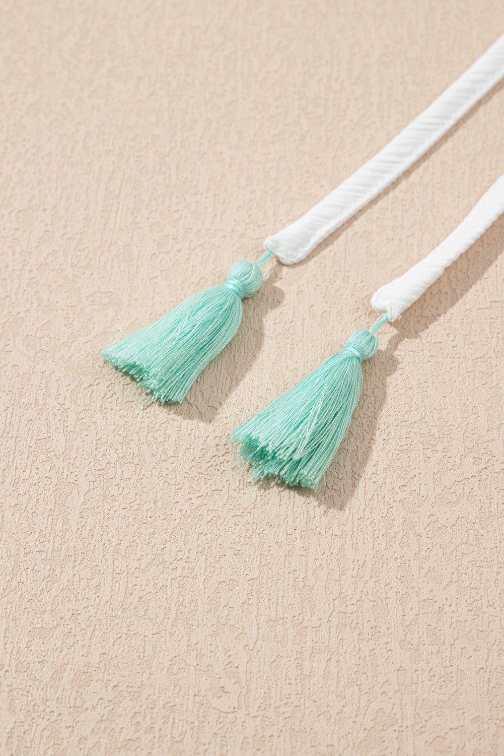 White Colorful Fringed Detail Tassel Tie Neck Short Sleeve Blouse