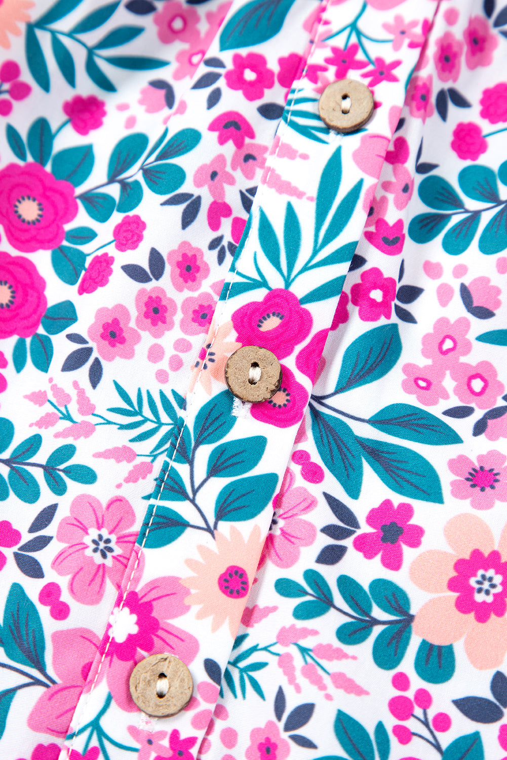 Plus size Pink Floral Dress - Easy fit A-line shirt dress for curvy women center close-up