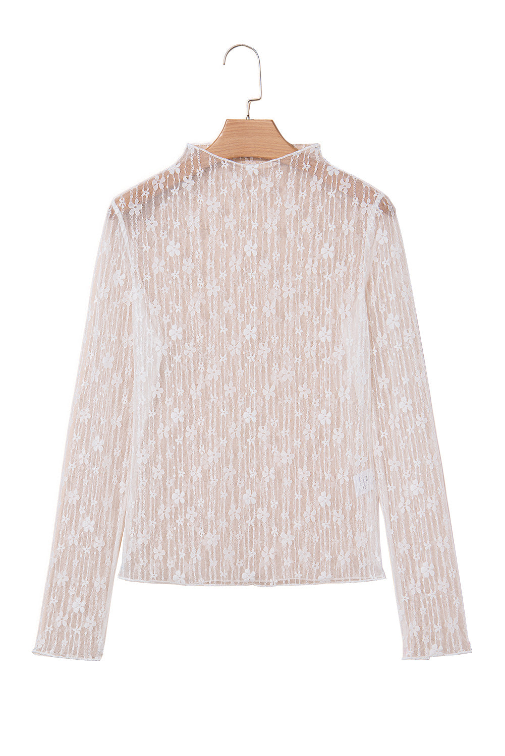 White Sheer Floral Lace Long Sleeve Slim Fit Top