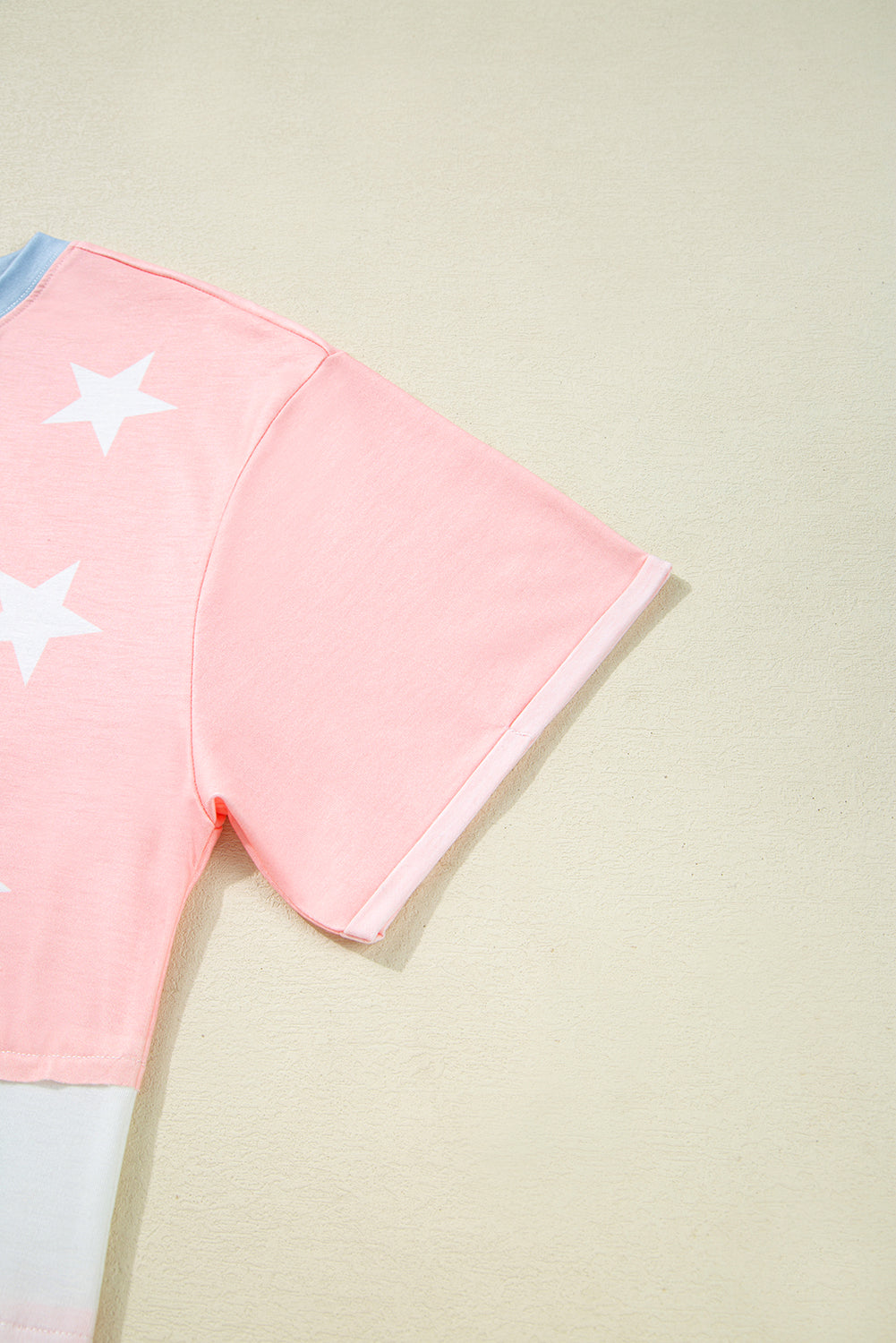 Pink Stars and Stripes Printed Crewneck Independence Day T Shirt