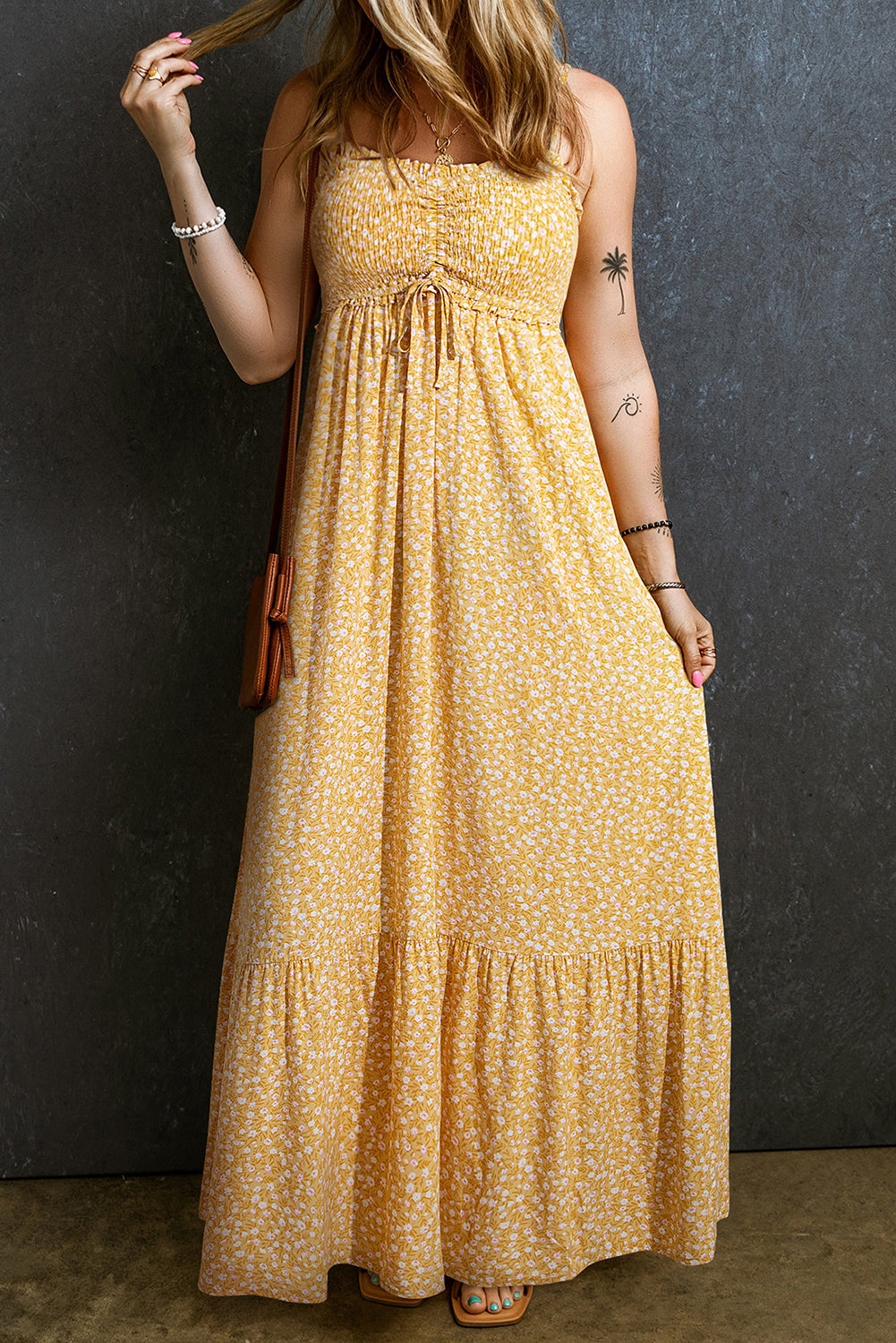 Yellow Frilly Smocked High Waist Floral Maxi Dress – Probably Preppy Yellow Frilly Smocked High Waist Floral Maxi Dress – Probably Preppy