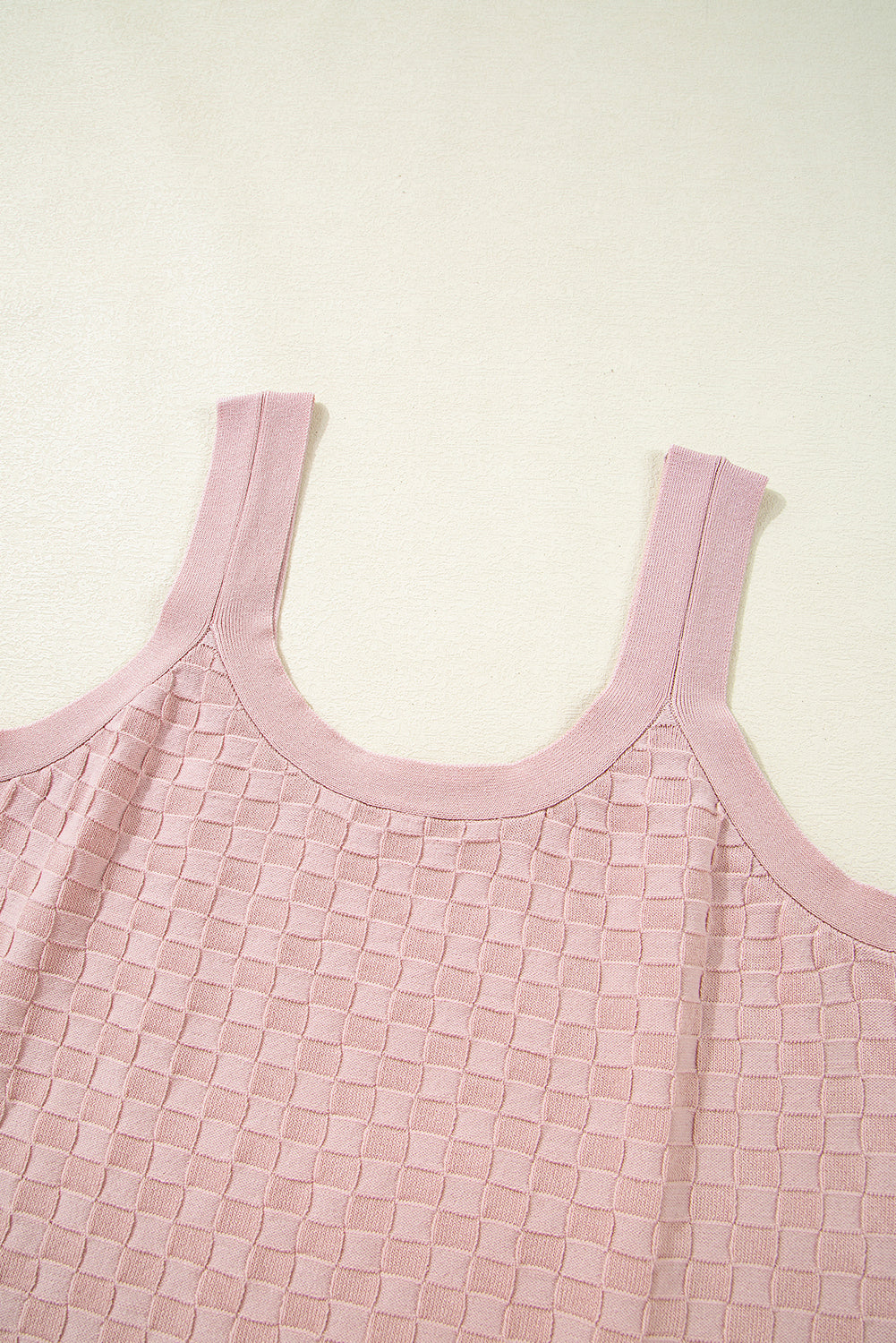 Light Pink Solid Textured Checkered U Neck Sweater Vest