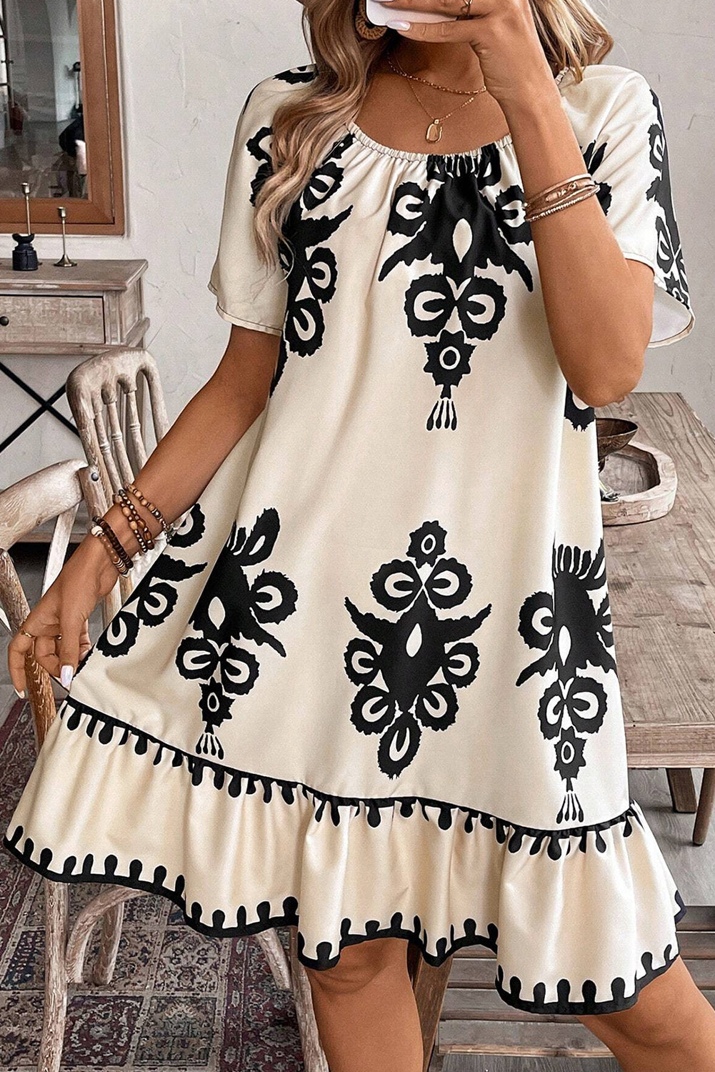 western loose dress Wildy BOHO Casual Western Country Striped Colorblock Patchwork Women's Summer Daily Basic Outfit Outing Commute Loose Short Sleeve Mini Dress