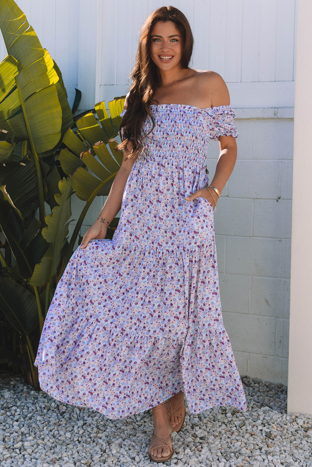 preppy purple dress Mebius Womens Floral Mini Dress Preppy Smocked Waist Halter Criss Cross Tiered Hem Backless A Line Short Ruffle Dresses, Purple, M: Buy Online at Best Price in UAE