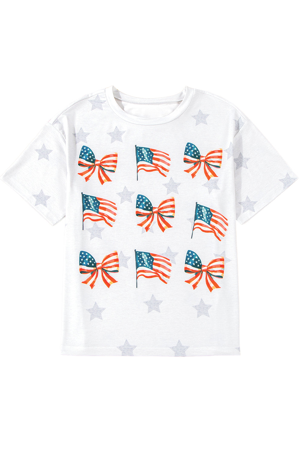 Khaki Patriotic Flag Bow Graphic Starry Round Neck T Shirt