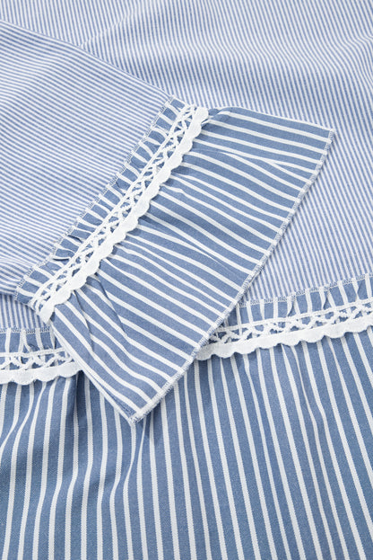 Sky Blue Stripe Crisscross Lace Detail Mixed Striped Patchwork Plus Size Shift Long Dress