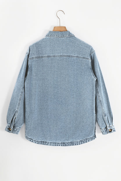 Dusk Blue Slit Buttons Pocketed Denim Jacket