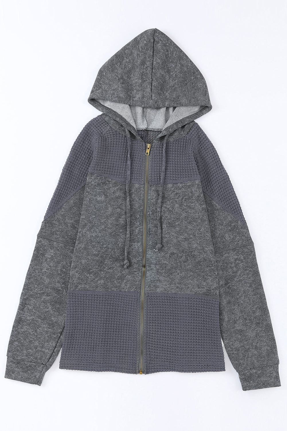 Gray Waffle Patchwork Vintage Washed Hooded Jacket