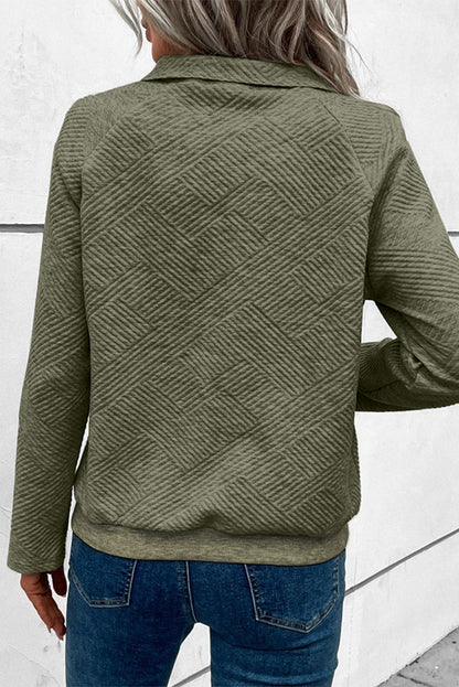 Laurel Green Textured Knit Buttoned Kangaroo Pocket Sweatshirt