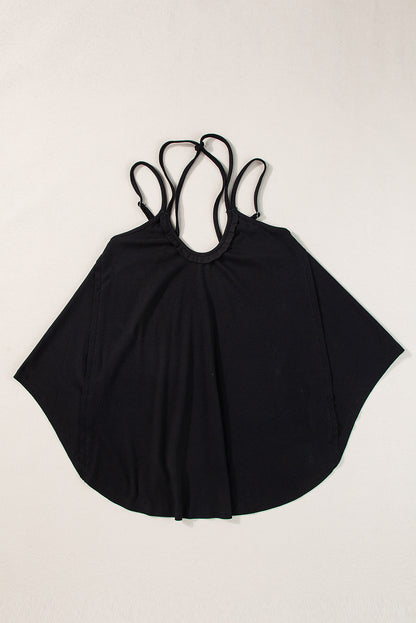 Black Exposed Seam Detail Double Straps Tank Top