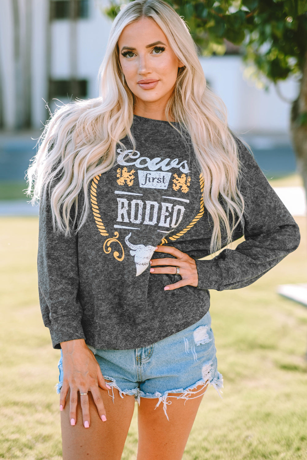 Gray Coors Banquet RODEO Graphic Mineral Washed Sweatshirt