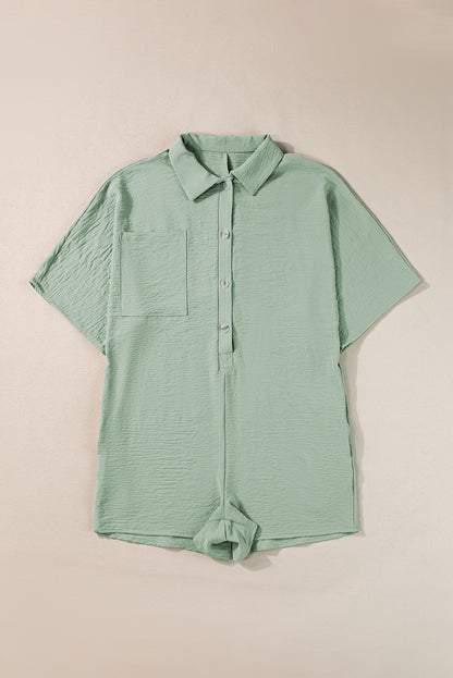 Spinach Green Half Button Collared Loose Romper