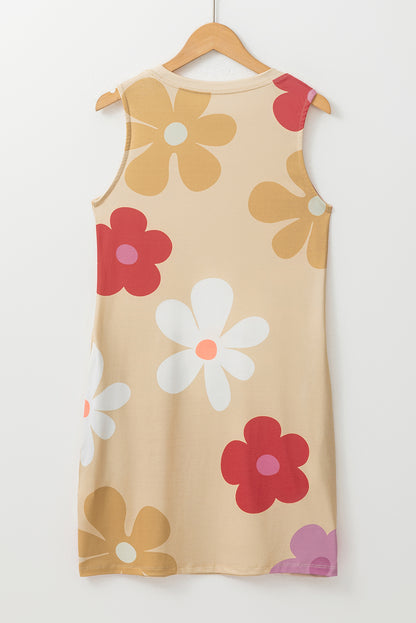 Apricot Daisy Flower Print Tank Dress