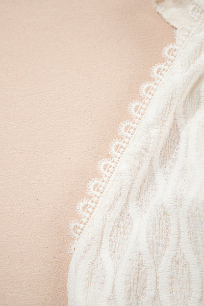 Beige Frenchy Lace Trim Textured Halter Tank Top