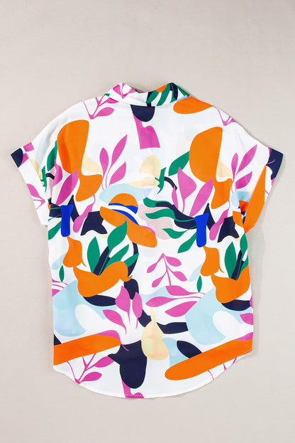 Multicolour Abstract Leafy Print Short Sleeve Shirt