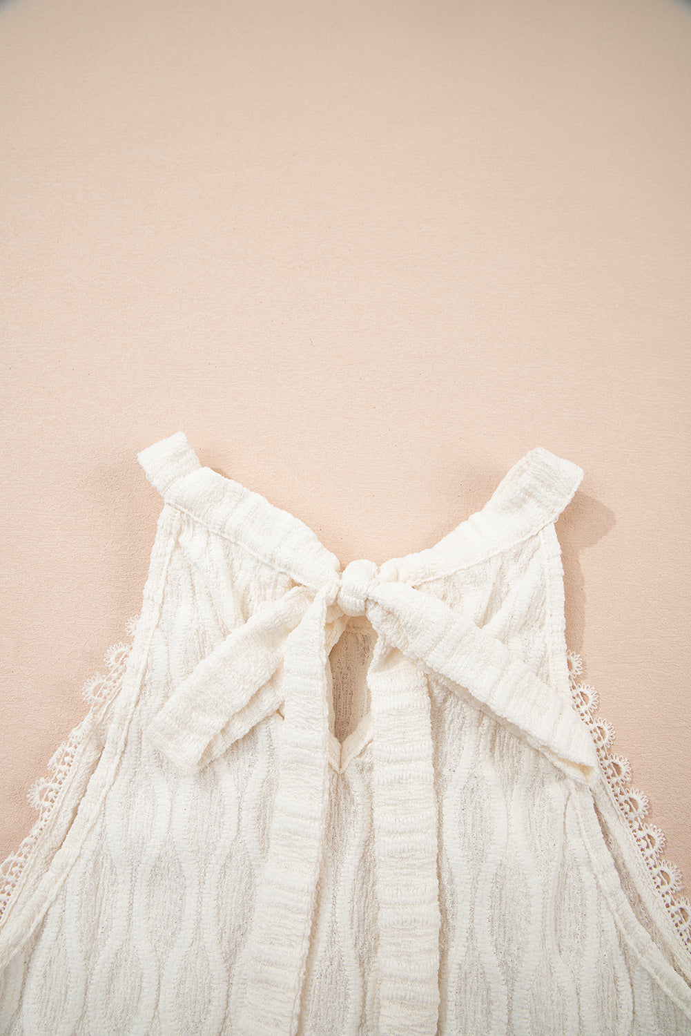 Beige Frenchy Lace Trim Textured Halter Tank Top