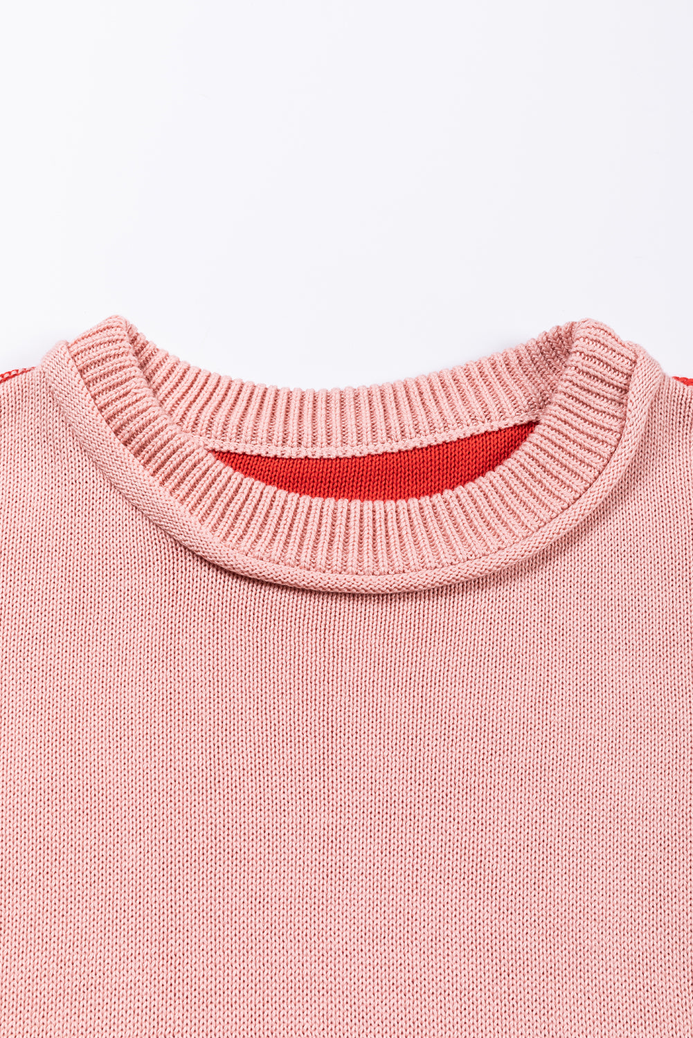 Pink Colorblock Bishop Sleeve Ribbed Trim Sweater