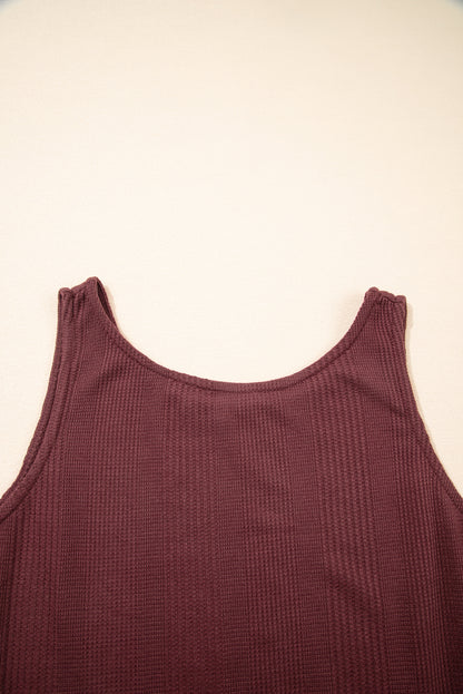 Red Dahlia Solid Color Ribbed Ruffle Tank Top and Pants Set