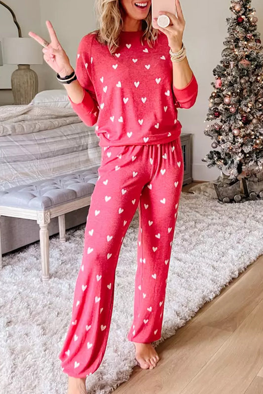 Fiery Red Valentines Heart Print Pants Set