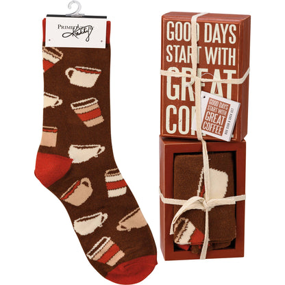 Start With Great Coffee Box Sign And Sock Set