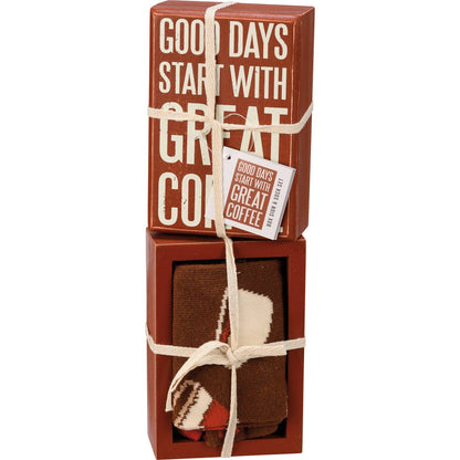 Start With Great Coffee Box Sign And Sock Set