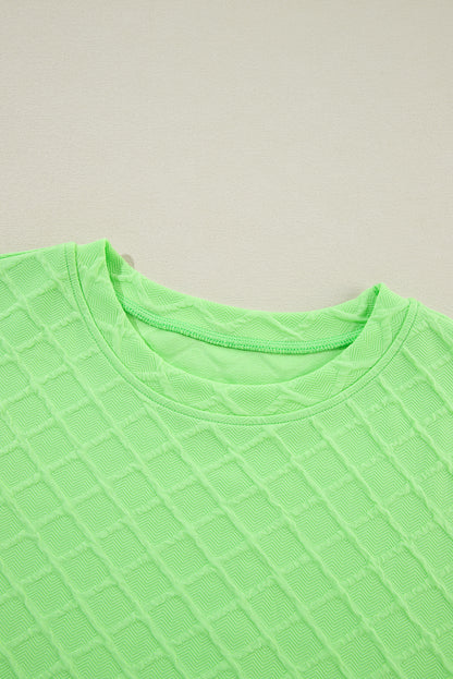 Light Green Checkered Textured Tee and Drawstring Shorts