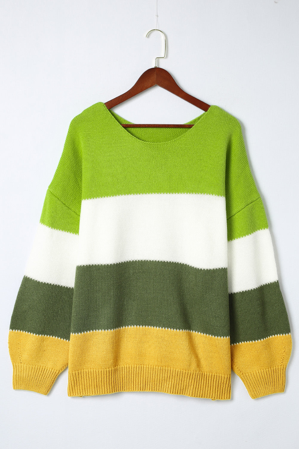 Green Plus Size Color Block Patchwork Sweater