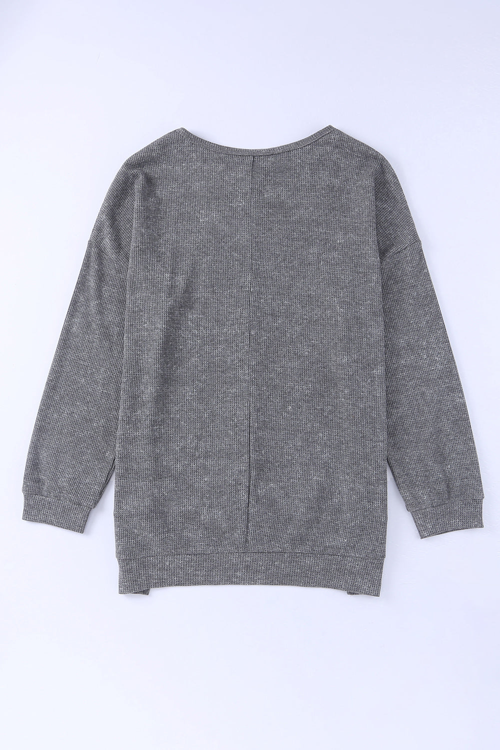 Gray Waffle Knit Side Slit Pullover Top