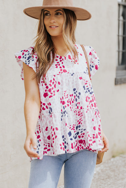 Spotted Print Ruffled V Neck Tank Top