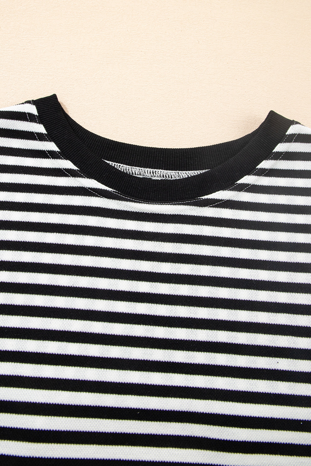 Black Stripe Bowknot Cutout Back Drop Shoulder Wide Bracelet Sleeve Loose Tee