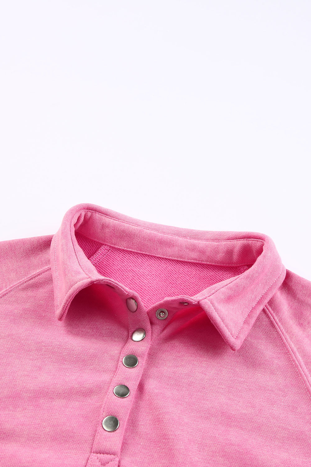 Pink Washed Snap Buttons Lantern Sleeve Pullover Sweatshirt