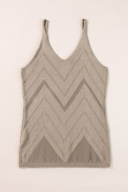 Parchment Chevron Pointelle Knit Spaghetti Straps Sweater Vest