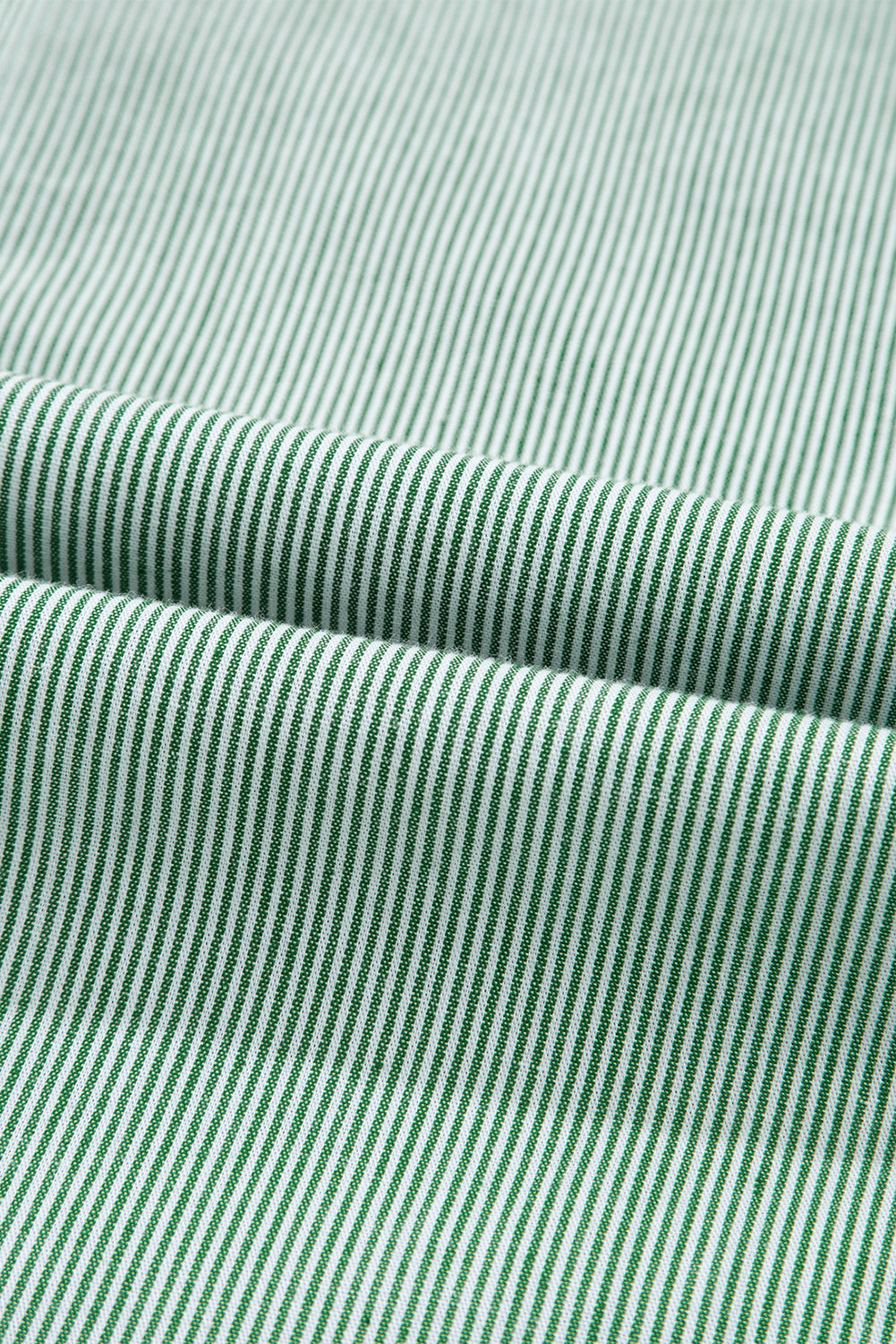 Green Stripe Frilled Sleeveless Collar Front Pocket Button Up Mini Dress