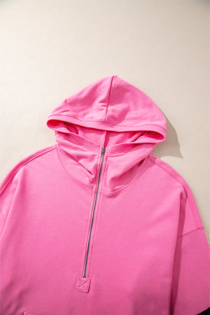 Bonbon Solid Kangaroo Pocket Half Zipper Oversized Hoodie