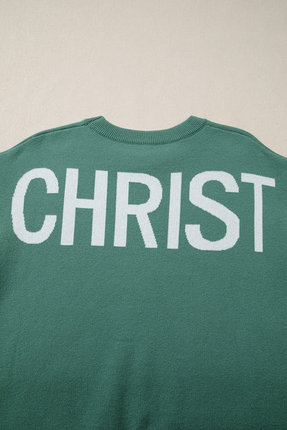 Blackish Green HO HO HO MERRY CHRISTMAS Drop Shoulder Loose Sweater