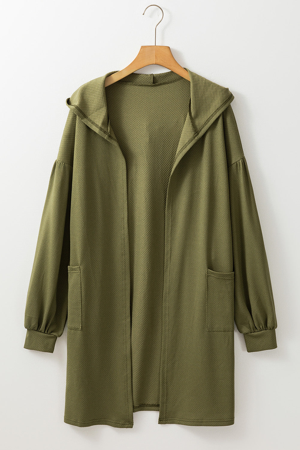 Guacamole Green Hooded Side Split Open Kimono with Pocket