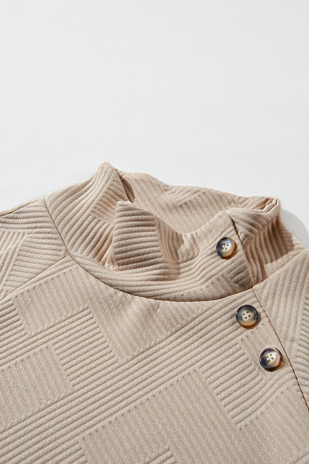 Apricot Asymmetric Buttons Detail High Neck Textured Sweatshirt