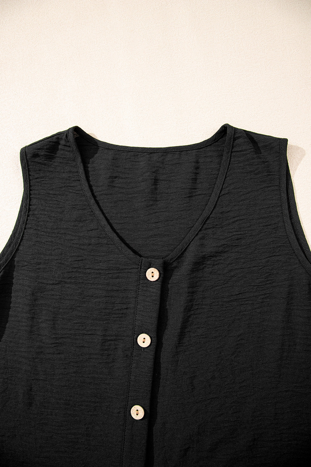 Black Buttoned Vest Drawstring Wide Leg Pants 2pcs Set