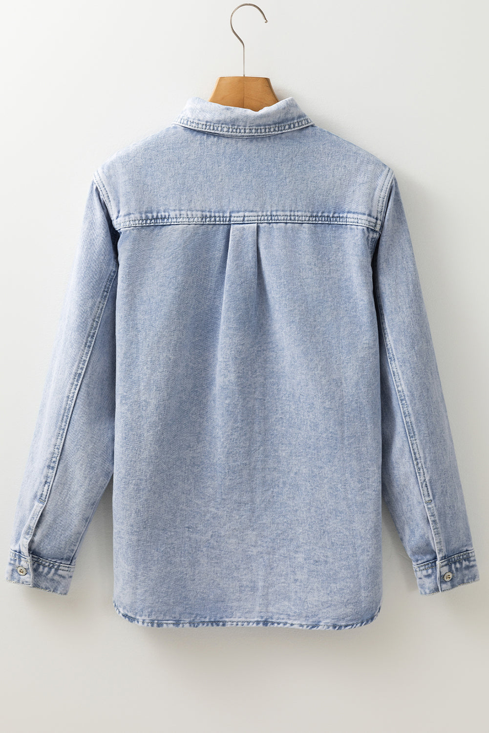 Beau Blue Long Sleeve Buttoned Chest Pocket Denim Shacket