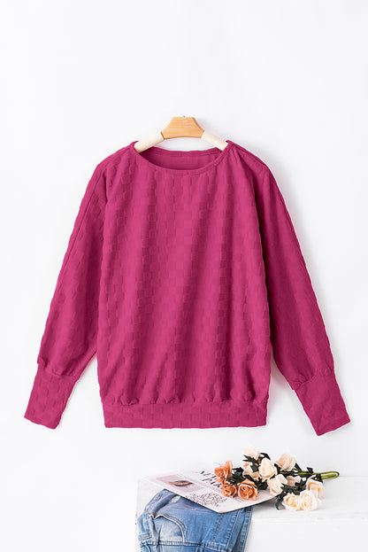 Bright Pink Checker Textured Dolman Sleeve Top