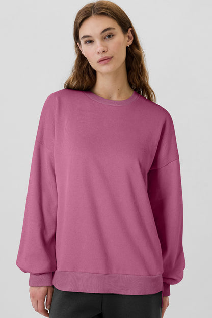 Valerian Solid Fleece Lined Drop Shoulder High Low Sweatshirt