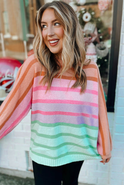 Multicolour Gradient Ribbed Edge Loose Sweater