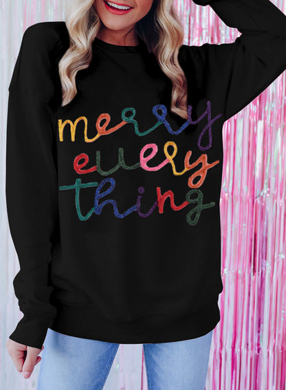 Black Merry Every Thing Tinsel Slogan Sweatshirt