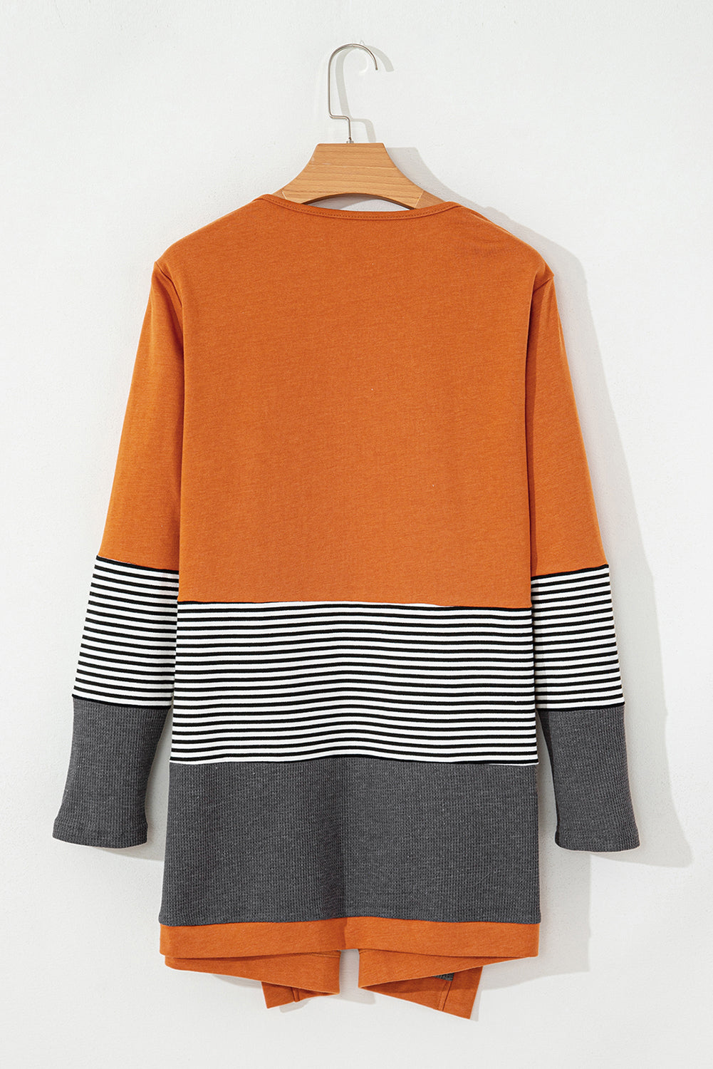 Orange Colorblock Striped Patchwork Open Cardigan