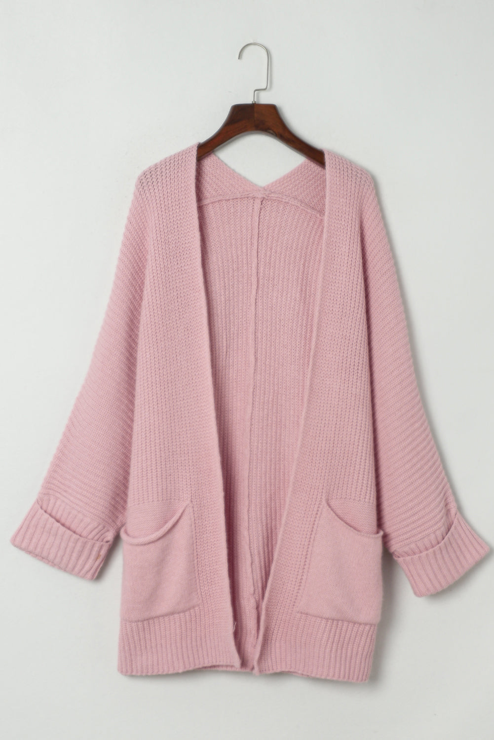 Pink Oversized Fold Over Sleeve Open Front Cardigan