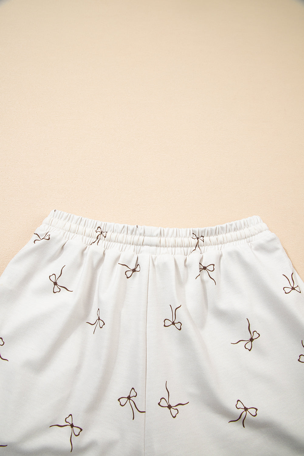 Beige Bow Print Half Zip Tank and Shorts 2pcs Set