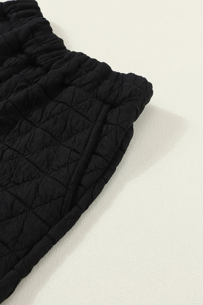 Black Solid Quilted Pullover and Pants Outfit