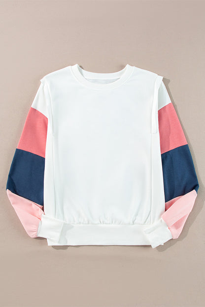 White French Terry Color Block Long Sleeve Top