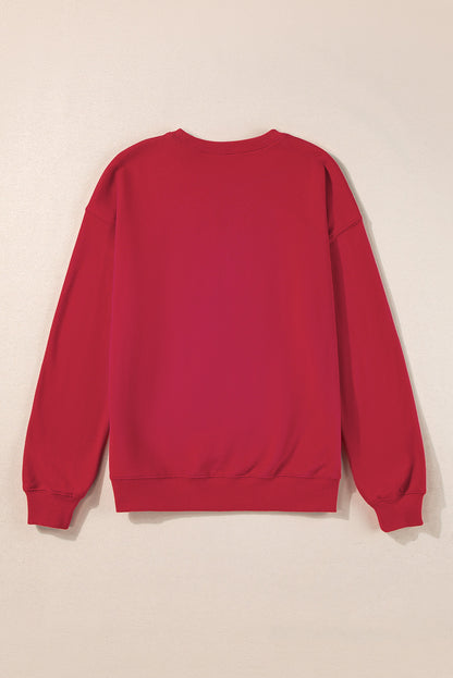 Racing Red Aphabet Chenille Embroidered Pullover Sweatshirt